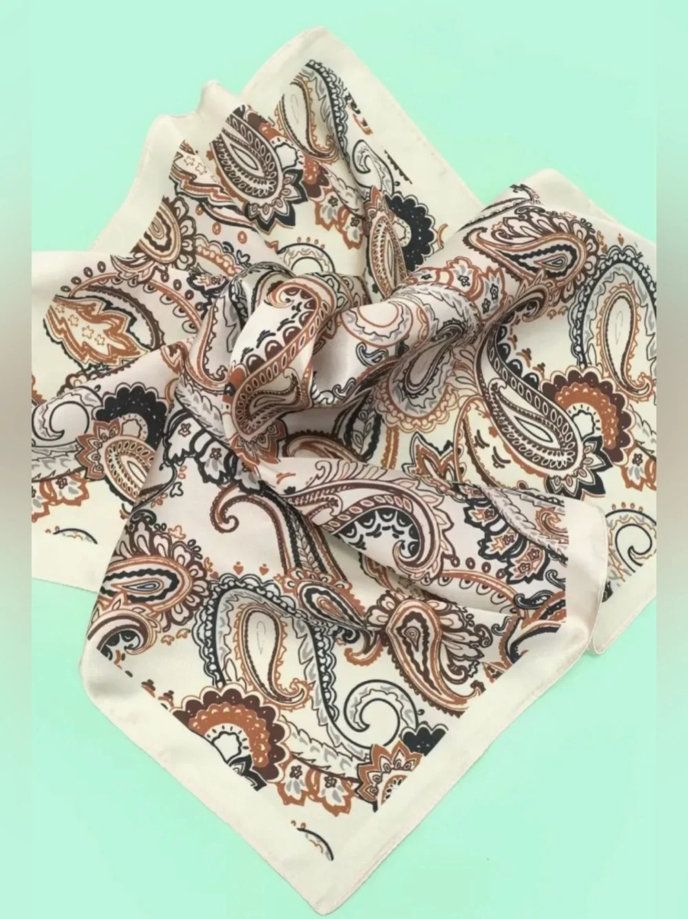 Cream Paisley Silk Scarf with Brown & Black Accents